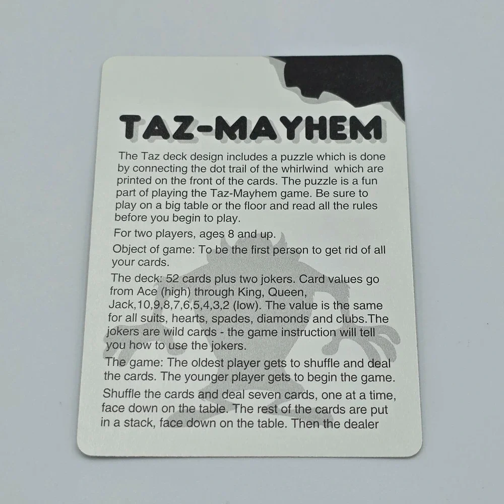 Vintage 1999 Taz 52 Playing Cards Tasmanian Devil Looney Tunes Taz-Mayhem